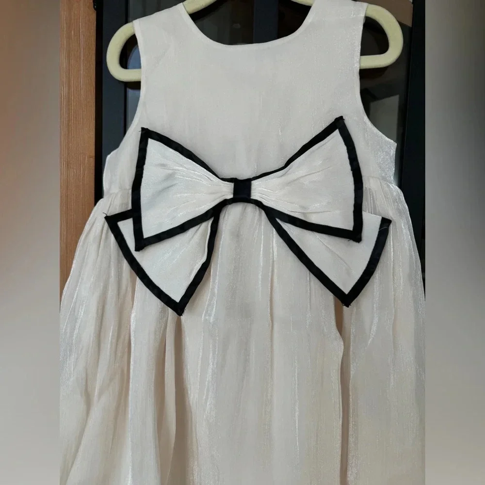 H&M toddler bow organza dress girl satin sleeveless knee length formal champagne